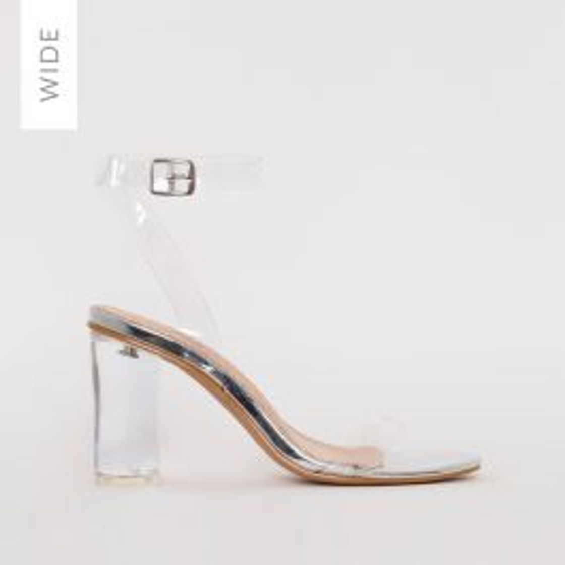 Moda Kimana Wide Fit Silver Clear Mid Block Heels