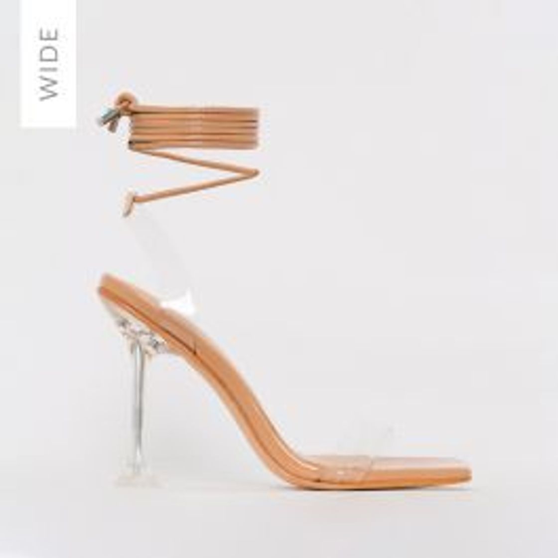 Fashion Lenor Wide Fit Nude Patent Clear Tie Up Heels