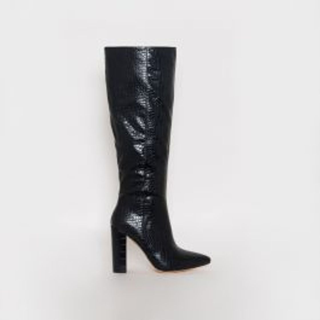 Moda Viena Black Croc Print Block Heel Knee Boots