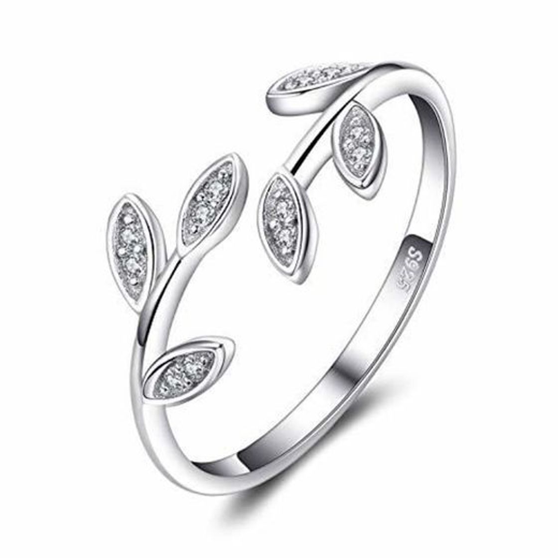 Social Jewelrypalace Hoja de olivo Zirconia cúbica Anillo abierto ajustable Plata de ley