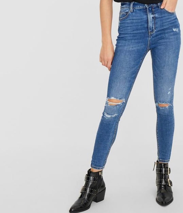 Social Jeans tiro alto elástico.