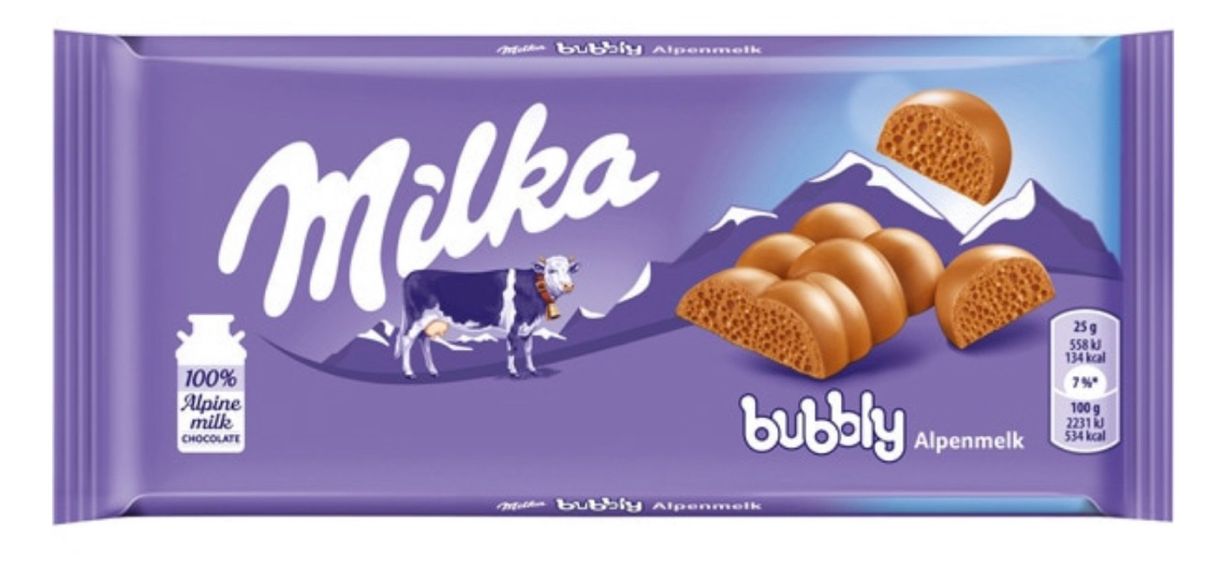 Bubbly milk chocolate.