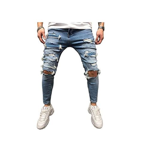 BMEIG Jeans Rasgados Hombres Vaqueros Denim Skinny Moda Pantalones Slim Fit Jeans