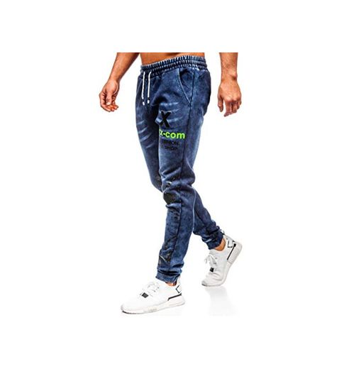 BOLF Hombre Pantalón Vaquero Jogger Denim con Estampados Pantalones de Algodón Estilo