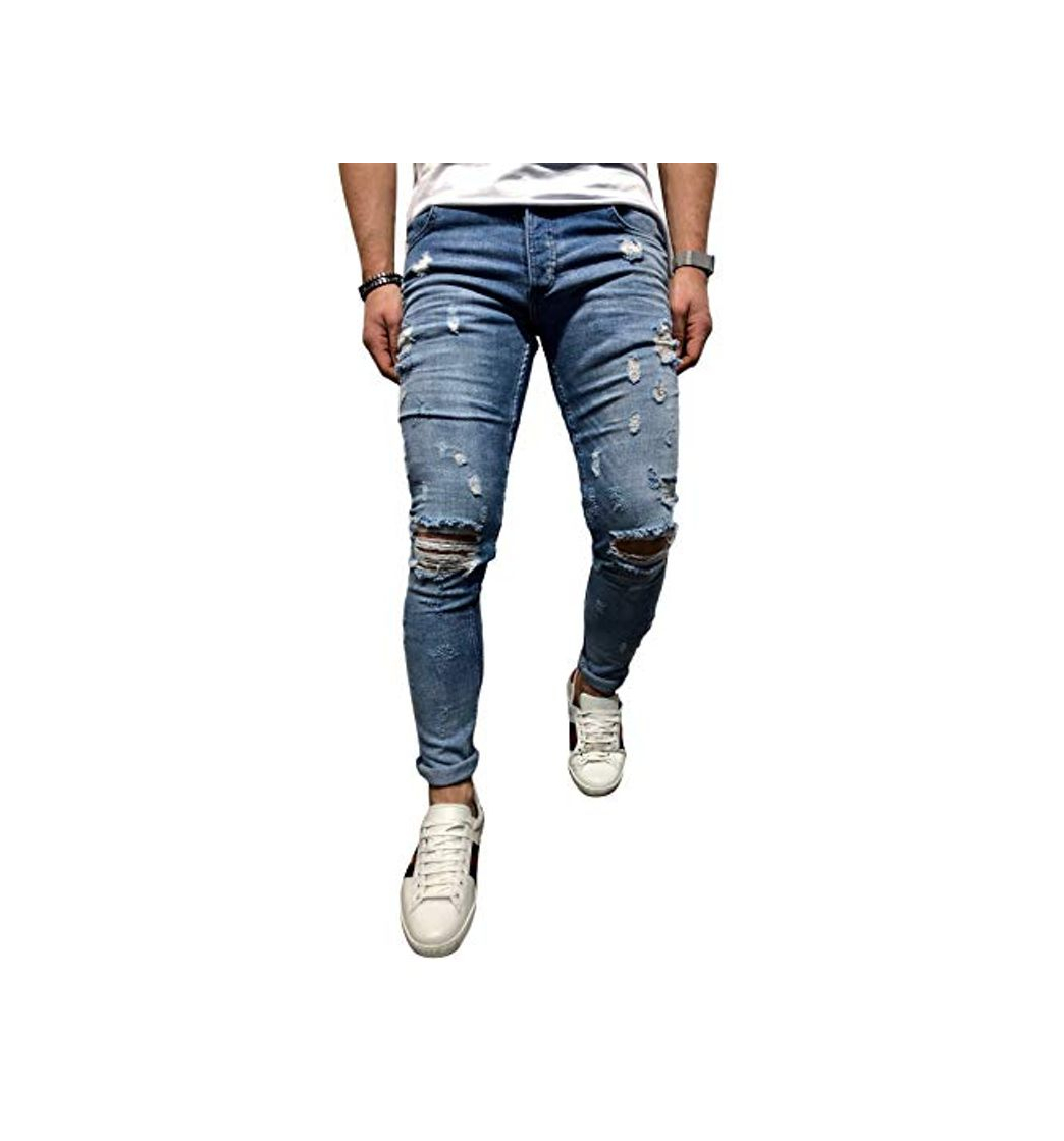 Product BMEIG Jeans Hombres Rotos Slim Fit Ripped Estiramiento Rodilla Destruido Flaco Denim Apenado Biker Jeans Diseñador Clásico Orificios Hip Hop Pantalones Talla M