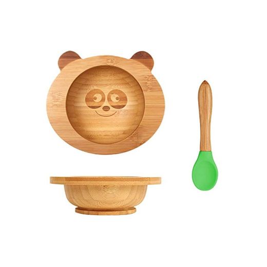 Juego de Platos de Bambú Para Niños Cuenco Infantil con Cuchara de