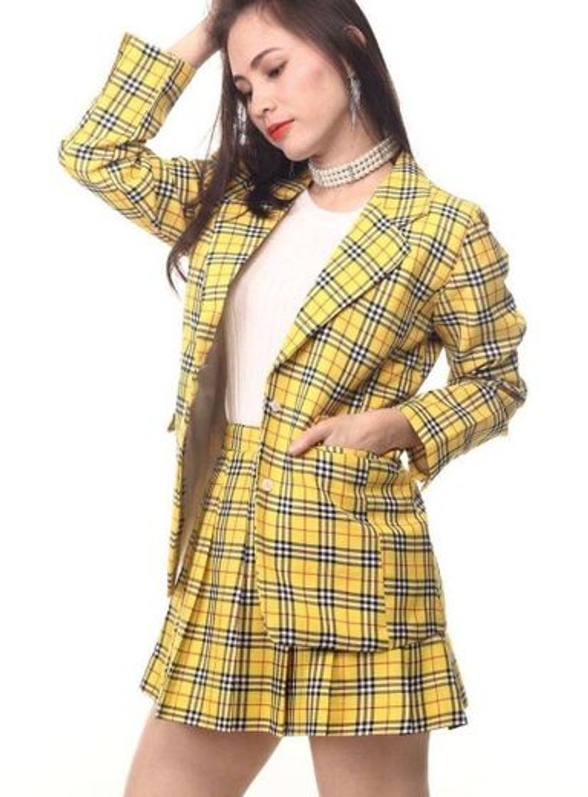 Moda Cher Long Blazer in Yellow Tartan

