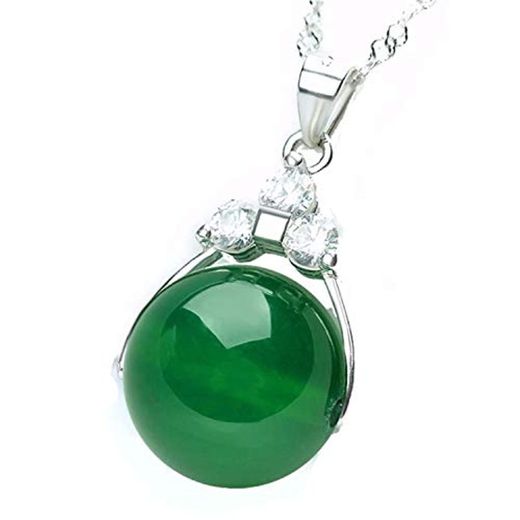 Collar de plata con colgante de piedra de jade verde redonda