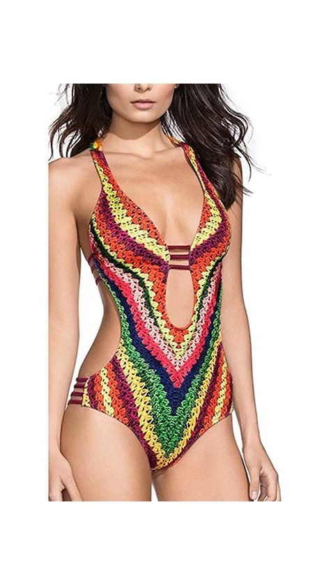 Product MODETREND Mujer Bikini Push up de Escotado por Detrás Deep V-Neck Monokini