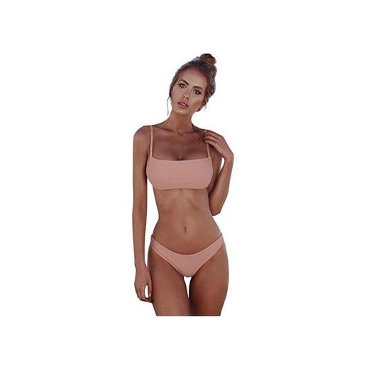 Mujer Bikini 2019 Color sólido Traje de Baño Mujer Dos Piezas Ropa