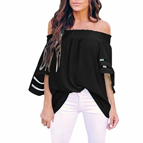 Producto LANSKIRT Camiseta Casual Cold Shoulder Blusa Noche Fiesta Tops Color Sólido Manga