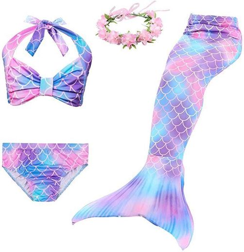 Cola de Sirena Niña 5pcs Traje de Baño Mermaid Bikini Establ