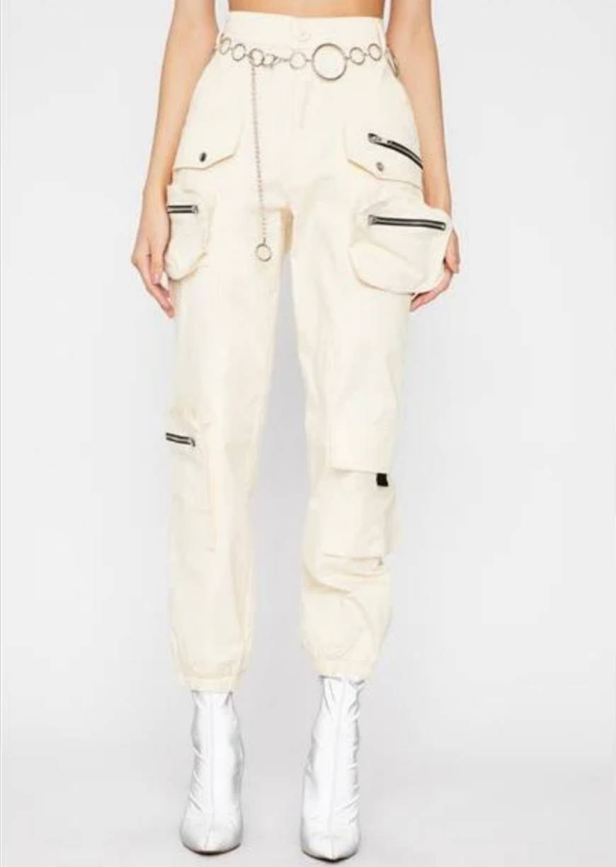 3D Pocket Chain Belt Cargo Pants Beige | Dolls Kill