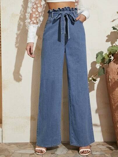 Paperbag Waist Belted Baggy Jeans
