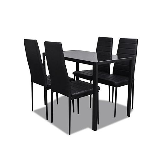 vidaXL Conjunto de Salón Comedor 5 Piezas Negro Juego de Mesa y