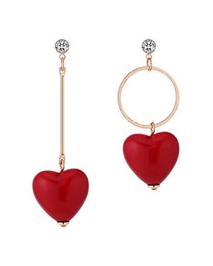 Demarkt Pendientes Asimétricos en Forma de Corazón Rojo Pendientes de Aro Mujer