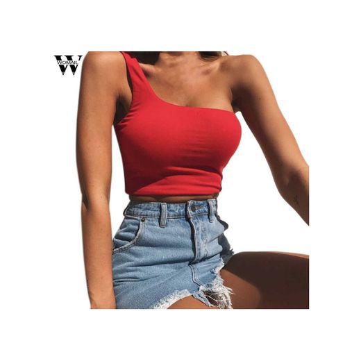 BHYDRY Mujeres Verano Sexy Casual U-Cuello sin Mangas Camiseta Corta Crop Top