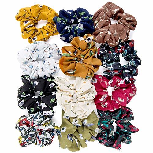 Social ZOEON 12 Piezas Scrunchies de Pelo Flor de Gasa Elásticos Lazos de