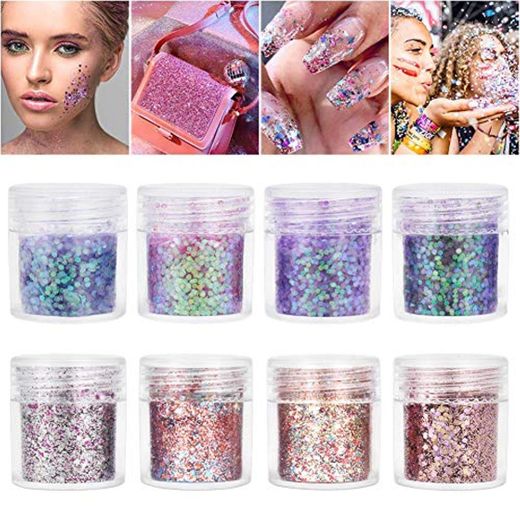 Purpurinas Polvo 8 colores Chunky Glitter con brillo cosmético Fiestas y festivales