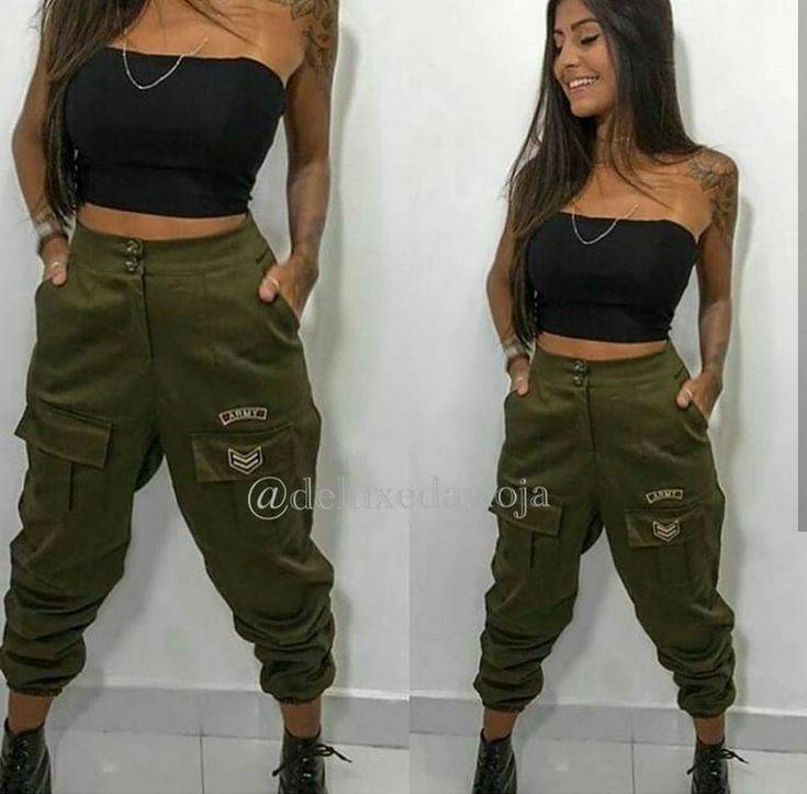 Moda Calça cargo com top preto