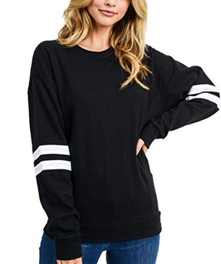 Mujer Sudaderas de Manga Larga Invierno Raya Jerséis Moda Sweatshirt Suéter Pullover Tops Negro Small