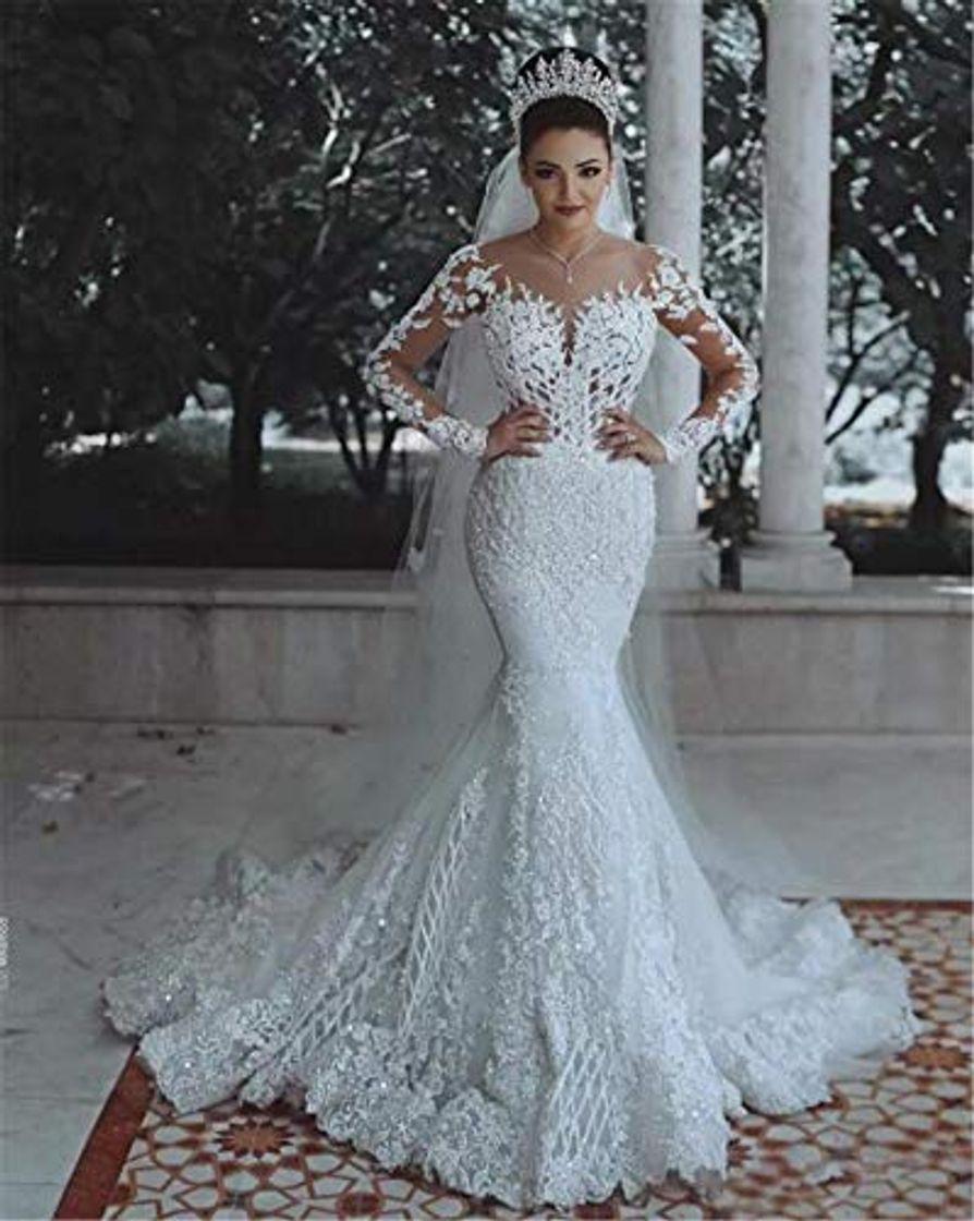 Social Vestido de Novia, para la Novia de Encaje Elegante ilusión Perlas de