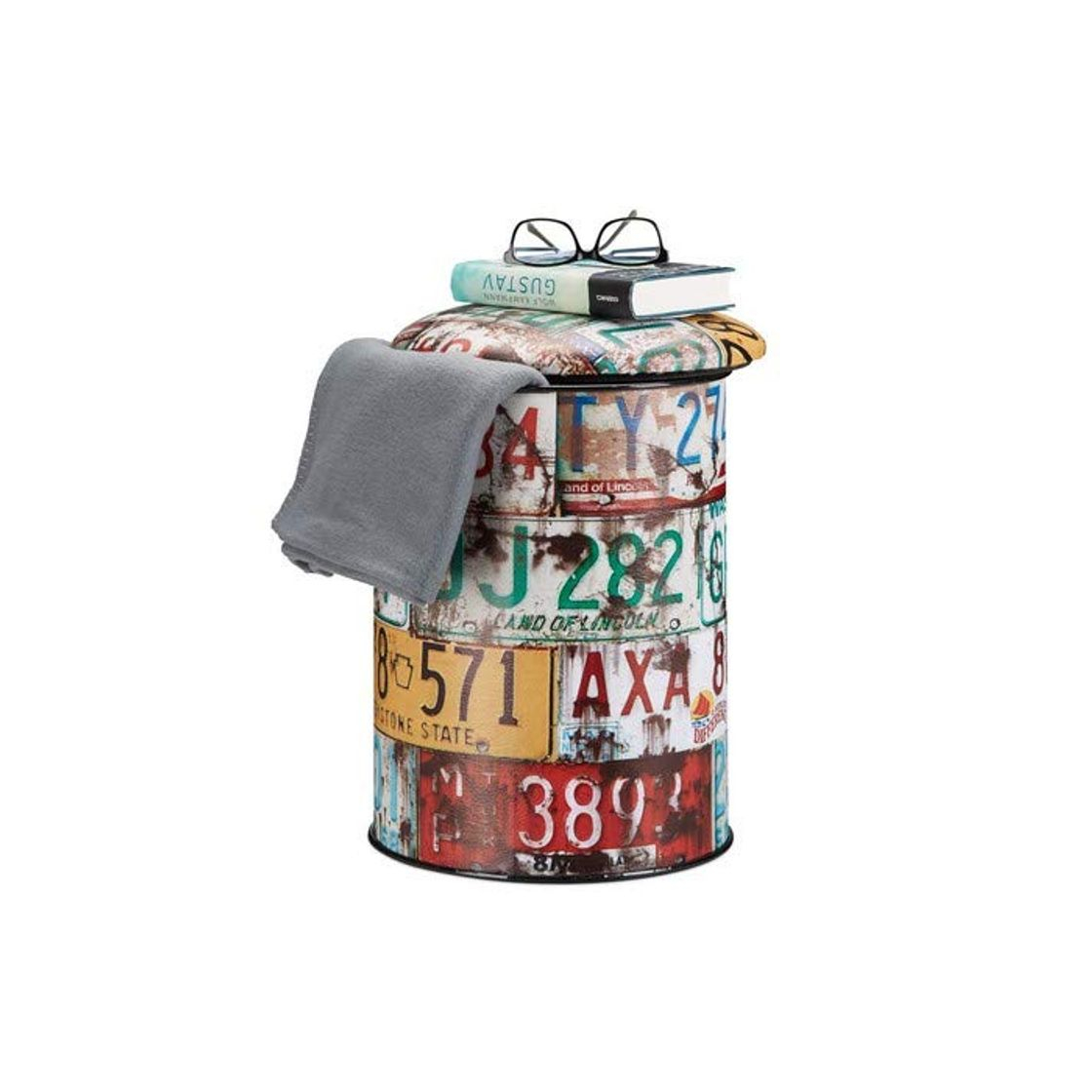 Relaxdays Puff Almacenaje Vintage con Tapa