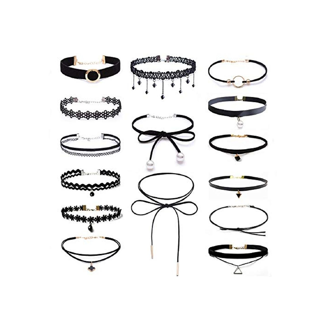 Social Set de 15 gargantillas negras