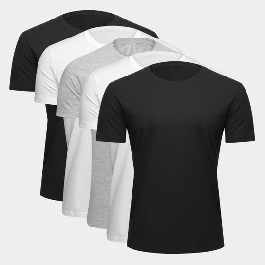 Fashion Kit Camiseta Básica c/ 5 Peças Masculina - Preto e Branco | Netshoes