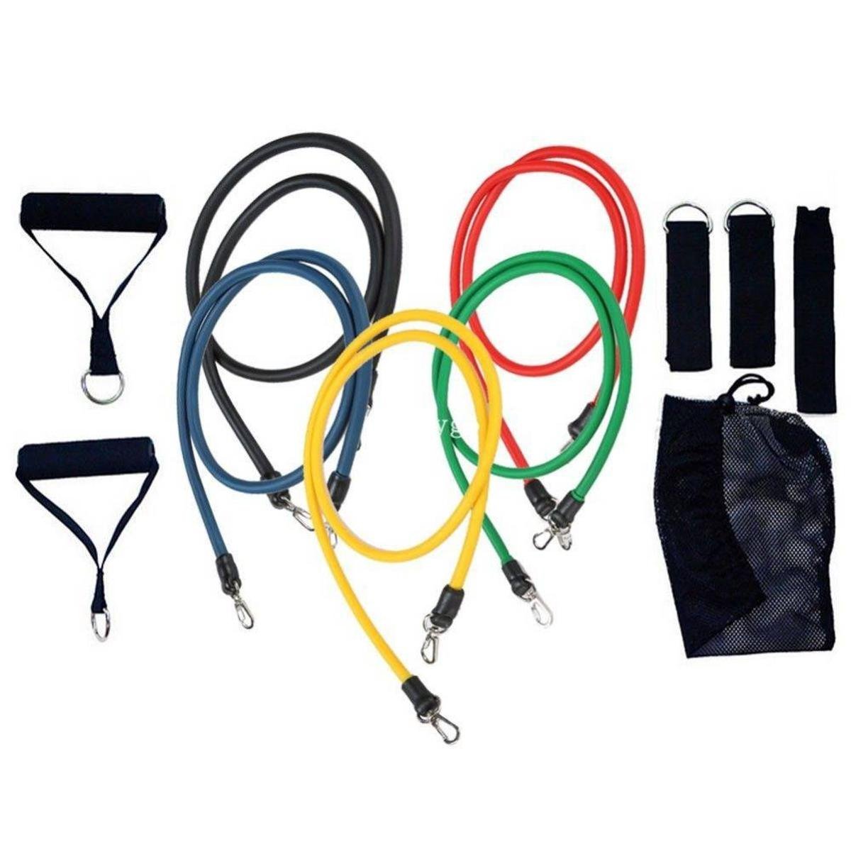 Moda Kit Tubing Elástico 11 Itens Treinamento Funcional Pilates - Preto e ...