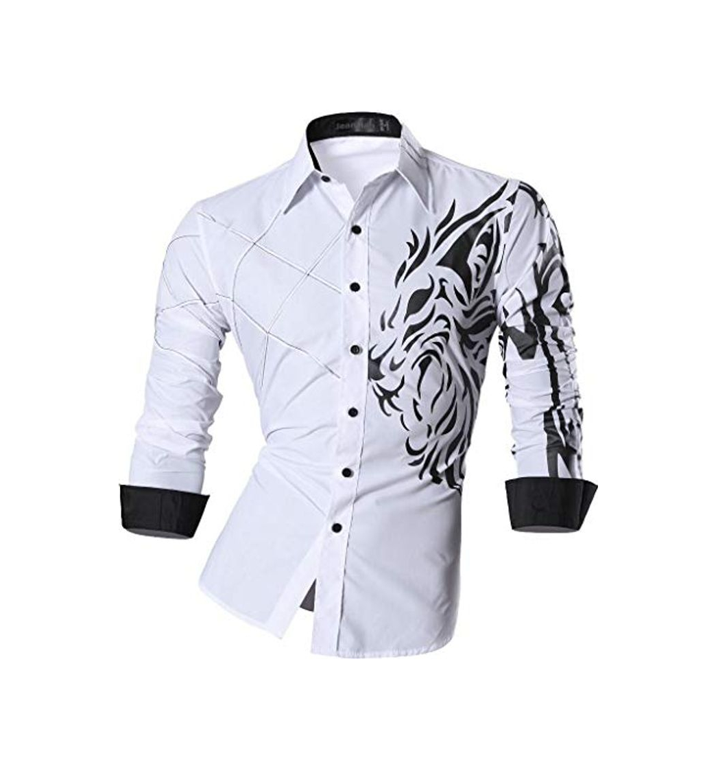 Moda jeansian Camisas de Hombres Mangas Largas Moda Men Shirts Slim Fit Causal Long Sleves Fashion Z030 White XXL