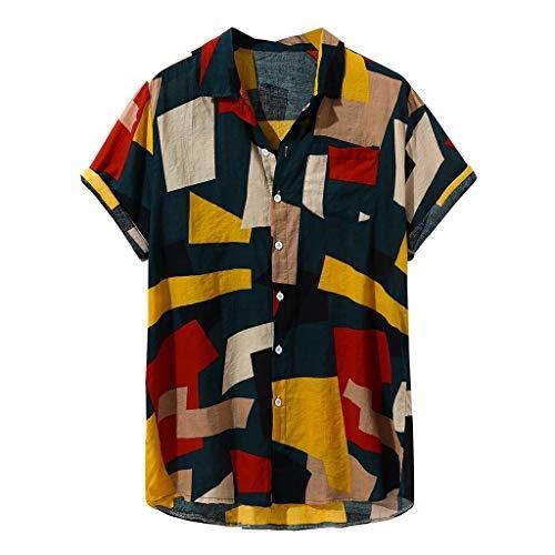 Camisetas Hombre Manga Corta SHOBDW 2019 Sólido Cuello Mao Camisa Lino Hombre