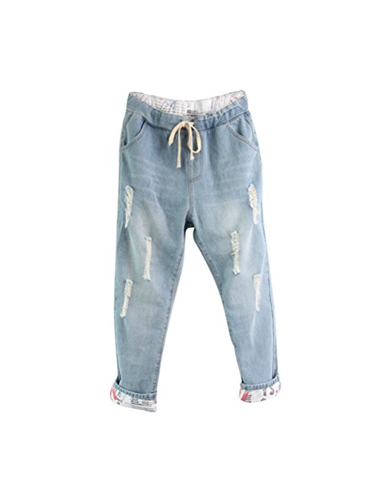 Product Anguang Mujer Boyfriend Vaqueros Ajuste Suelto Pantalones Jeans Haremjeans con Cordón Ligero