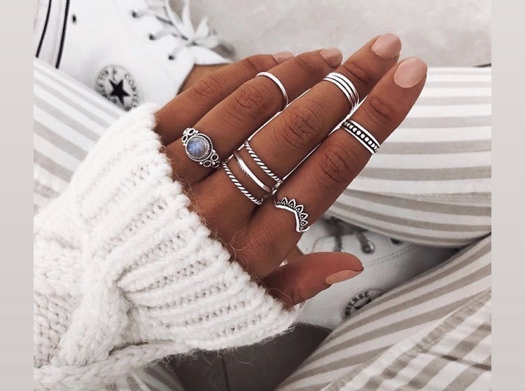 Social Simsly Boho - Juego de anillos para nudillos, diseño de nudillos, color