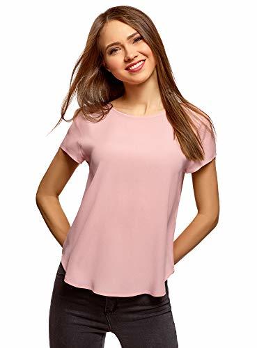Social oodji Collection Mujer Blusa de Viscosa con Silueta en A, Rosa, ES