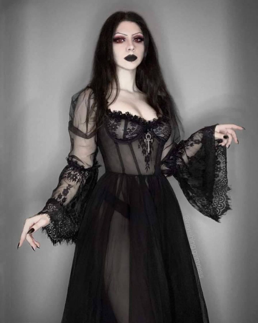 Social Widow Gothic Lace Bustier Long Sleeve Gown - Black | Dolls Kill