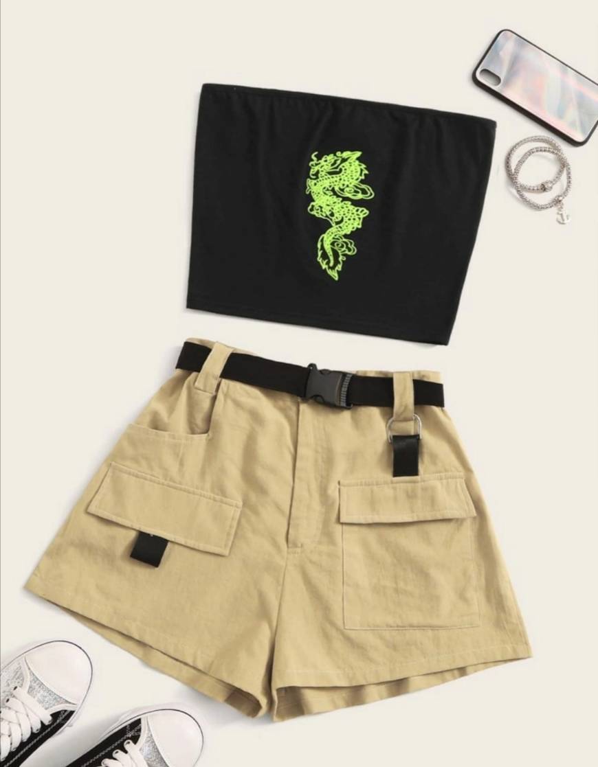 Productos Conjunto Bandeau Con Dragón Con Shorts Con Bolsillo Con Cint