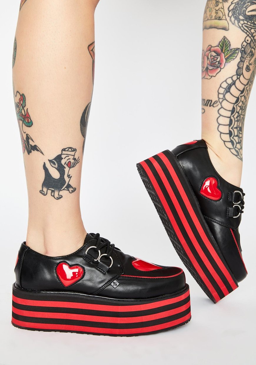 T.U.K. Heart Striped Platform Creepers | Dolls Kill