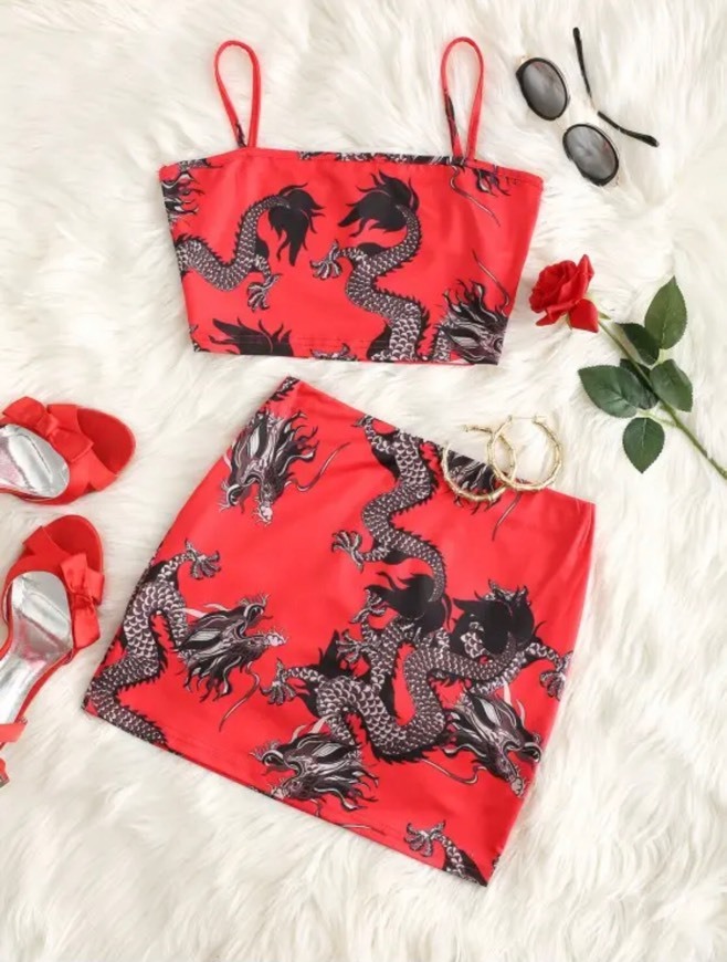 Mini falda con estampado de dragón 