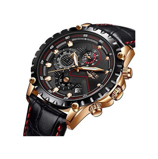 LIGE Relojes para Hombre Negro Acero Inoxidable Moda Reloj Deportes Impermeable Gran