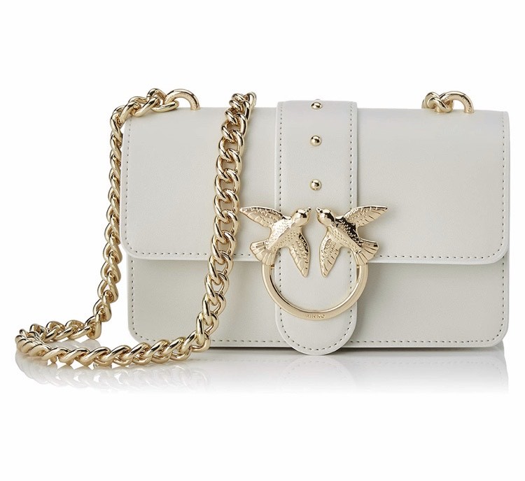 Moda Bolso Pinko love mini simply vitello blanco y dorado