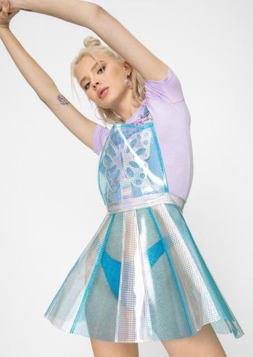 Club Exx Butterfly Holographic Glitter Clear Vinyl Overall Dress ...