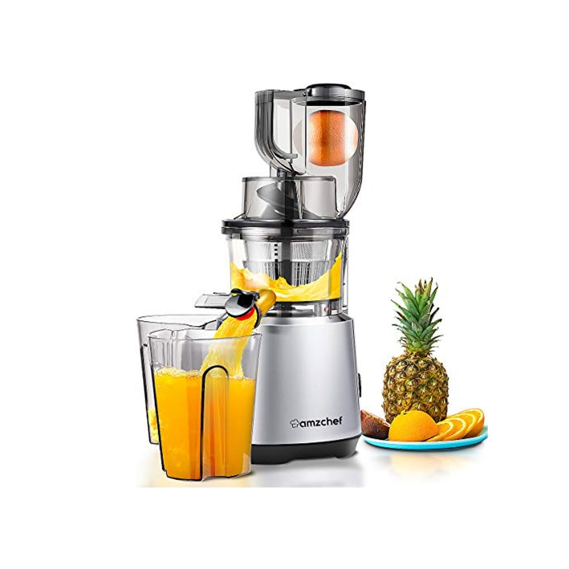 Social AMZCHEF Licuadora Prensado Frio Extractor de Zumo Licuadoras para Verduras y Frutas Boca Ancha Extractor de Jugo con Motor Silencioso Función Inversa Taza de Jugo Cepillo Sin BPA