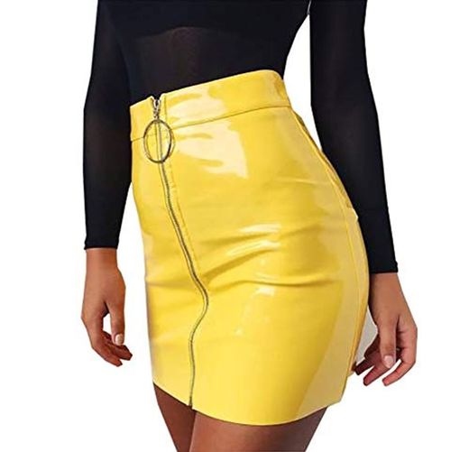 Minifalda de Mujer con Cremallera Falda de Cintura Alta Lápiz Corto Elegante