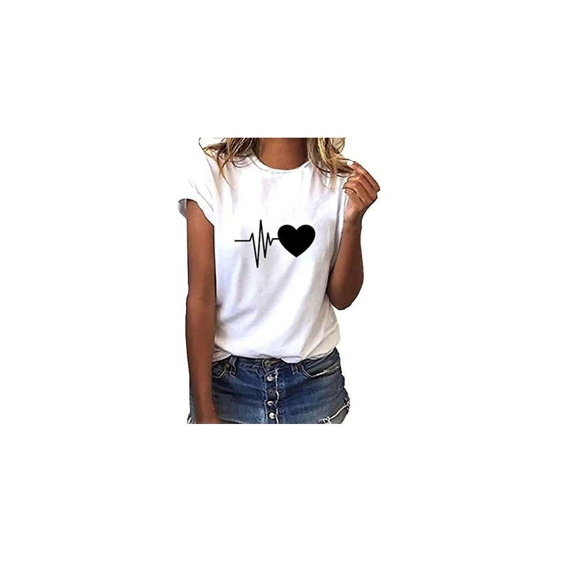 Social Camiseta de Mujer Manga Corta Corazón Impresión Blusa Camisa Cuello Redondo Basica