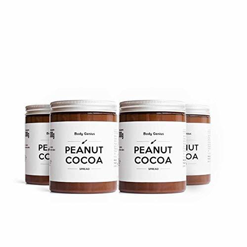 Producto BODY GENIUS Peanut Cocoa. Pack 4x300g. Crema de cacahuete y cacao. Natural