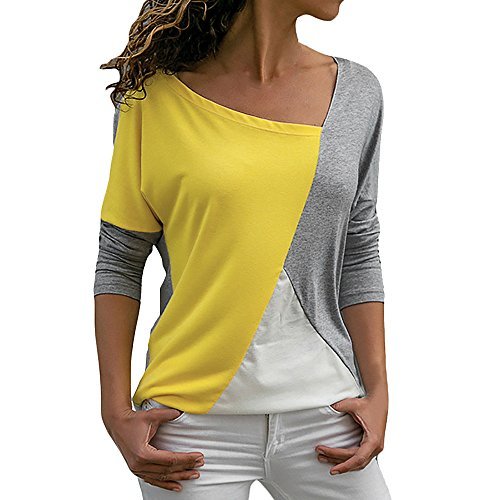 Lugar Costura Color De Contraste Cuello Redondo Manga Larga Camiseta Mujer Top