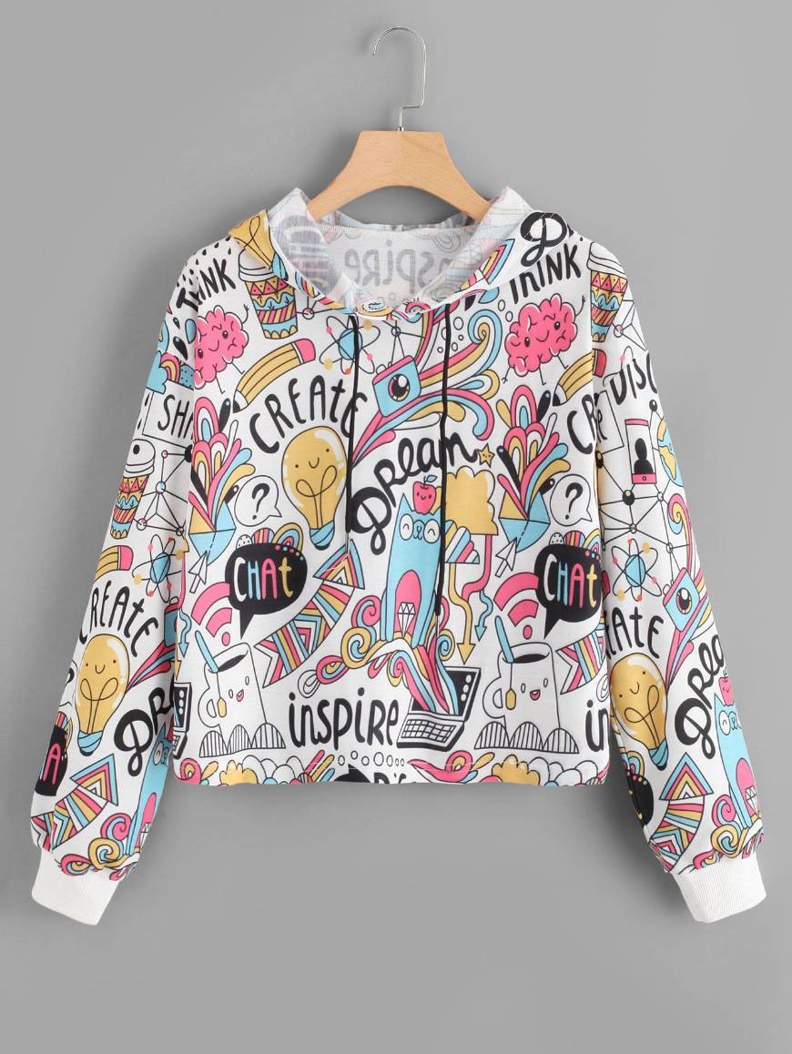 Moda Sweatshirt com capuz cheia de desenhos