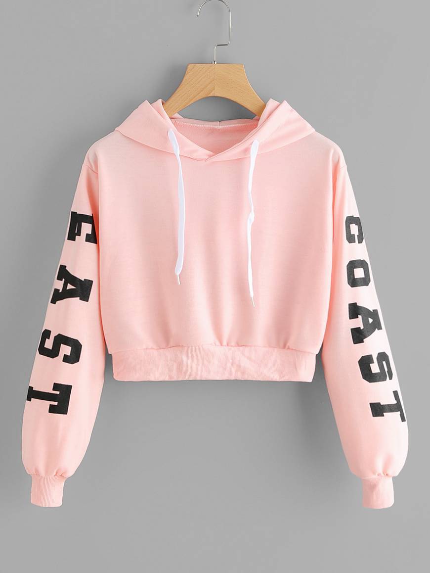 Moda Letters Print Crop Hoodie