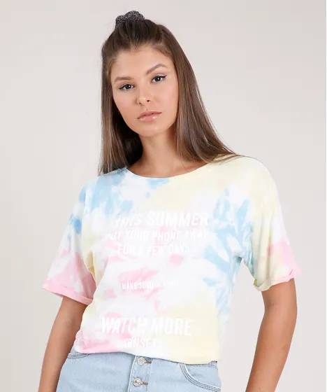 Fashion blusa feminina ampla "watch more sunsets" estampada tie dye 